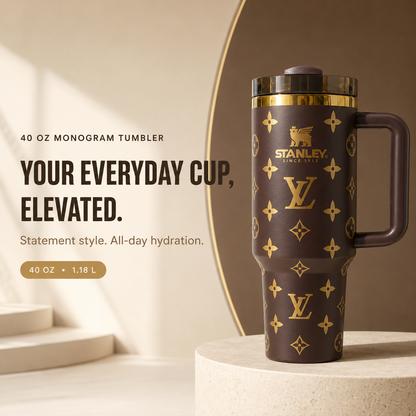 Auvoré® Metallic Gold Monogram 40oz Tumbler