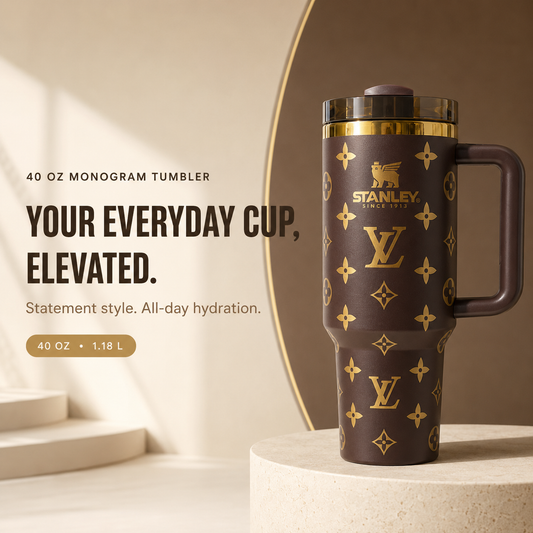 Auvoré® Metallic Gold Monogram 40oz Tumbler