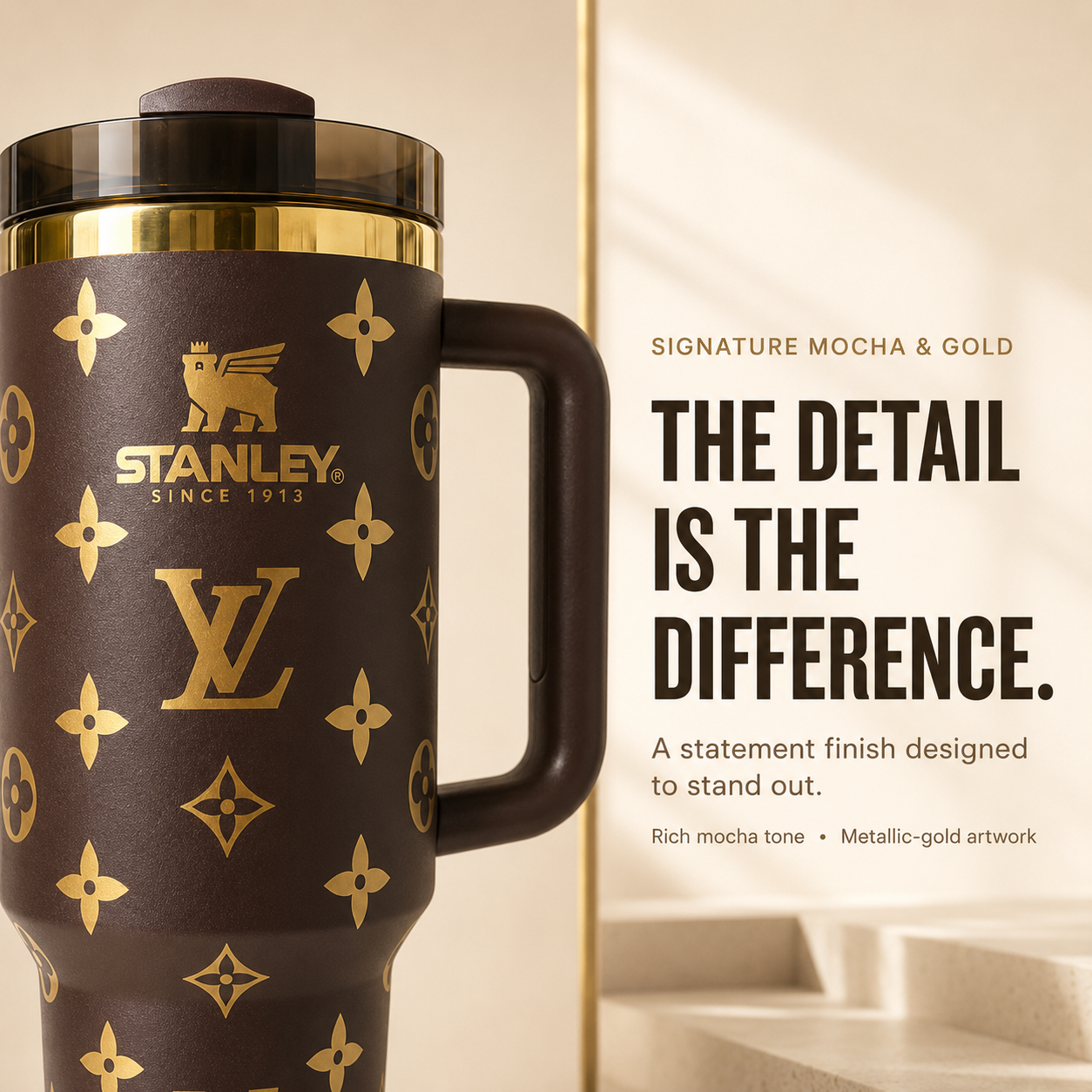 Auvoré® Metallic Gold Monogram 40oz Tumbler