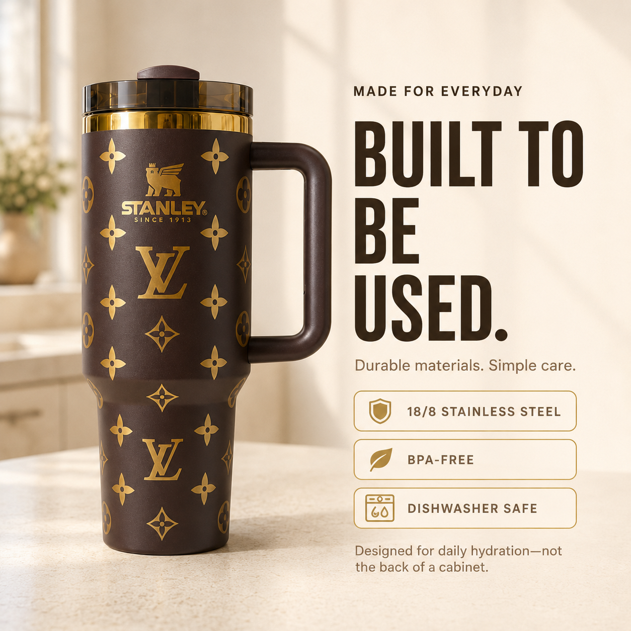 Auvoré® Metallic Gold Monogram 40oz Tumbler